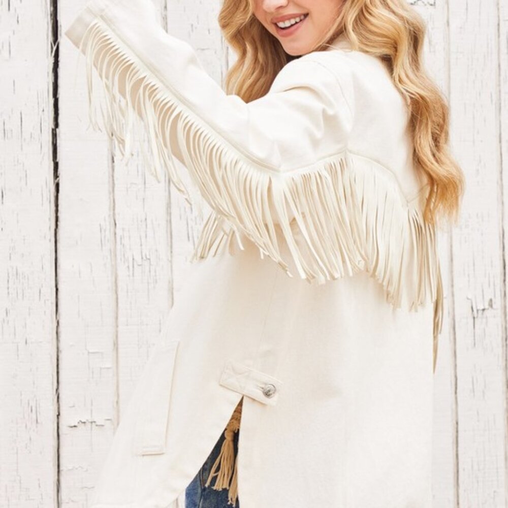 Oversized Cream Denim Fringe Shacket Small~ XL